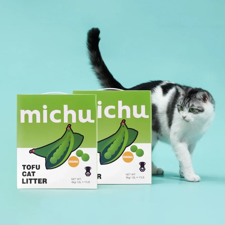 Michu Tofu Cat Litter Gen3 - Natural Clumping Tofu-Based Formula - Value Box 5 kg