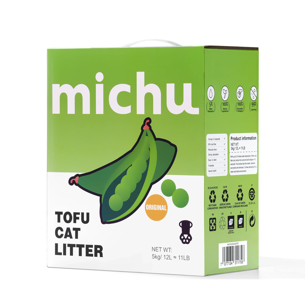 Michu Tofu Cat Litter Gen3 - Natural Clumping Tofu-Based Formula - Value Box 5 kg