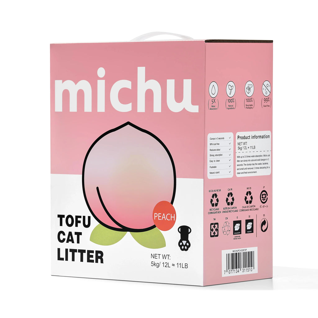 Michu Tofu Cat Litter Gen3 - Natural Clumping Tofu-Based Formula - Value Box 5 kg