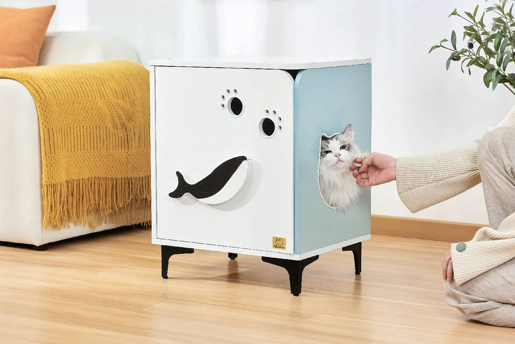 Michu Hidden Cat Furniture - Cat Litter Box Enclosure and Wooden Pet House, End Table Large Enough for Most Cats and Litter Boxes - Michu Australia