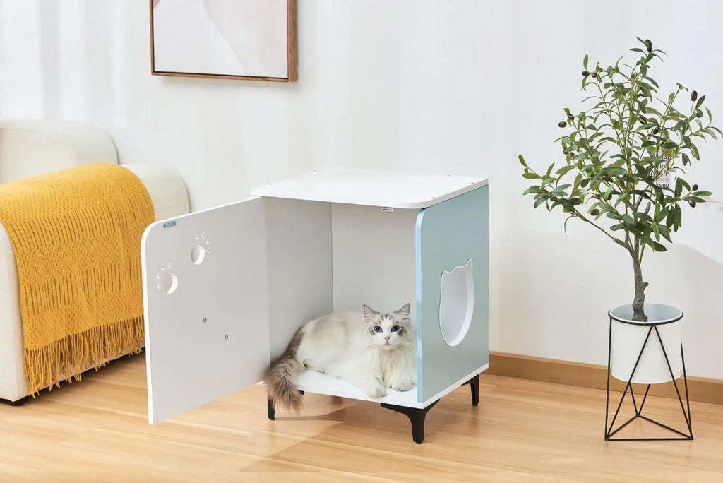 Michu Hidden Cat Furniture - Cat Litter Box Enclosure and Wooden Pet House, End Table Large Enough for Most Cats and Litter Boxes - Michu Australia