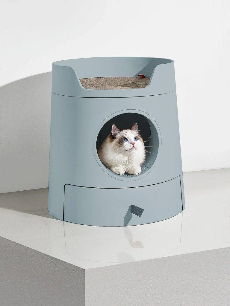 Mayitwill XL Castle 2 in 1 Front-Entry Cat Litter Box with Scratch Basin, Scoop included, Morandi Green - Furrytail