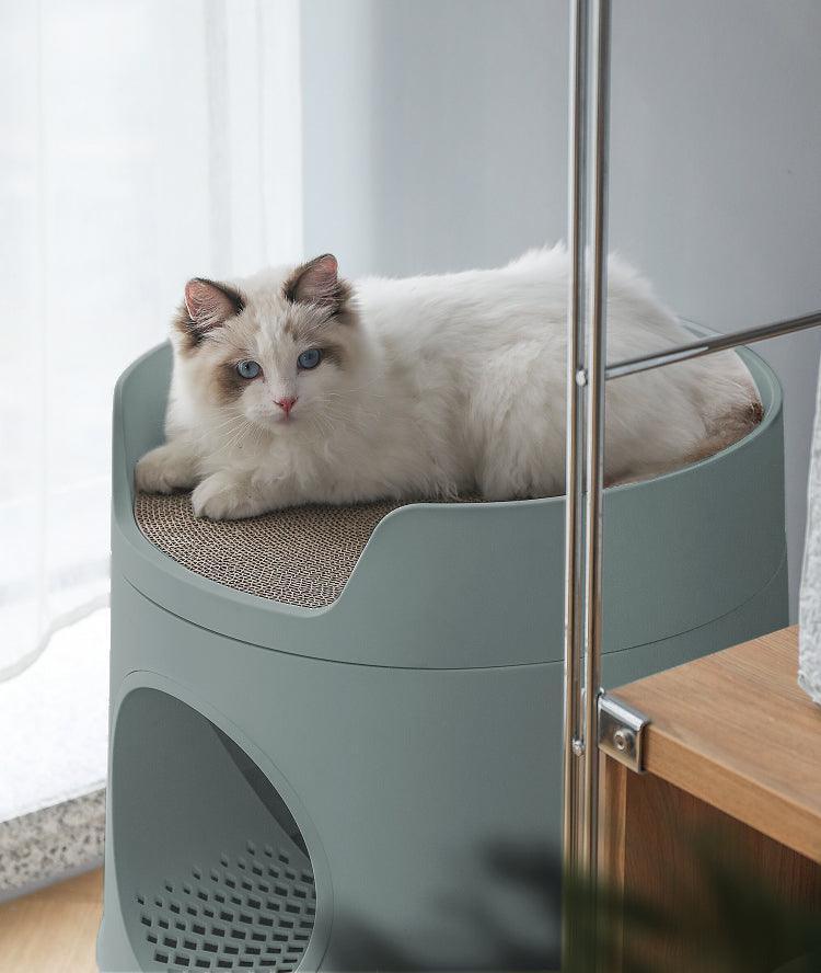 Mayitwill XL Castle 2 in 1 Front-Entry Cat Litter Box with Scratch Basin, Scoop included, Morandi Green - Furrytail