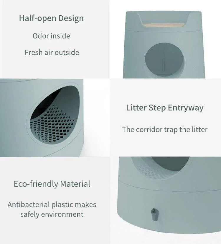 Mayitwill XL Castle 2 in 1 Front-Entry Cat Litter Box with Scratch Basin, Scoop included, Morandi Green - Furrytail