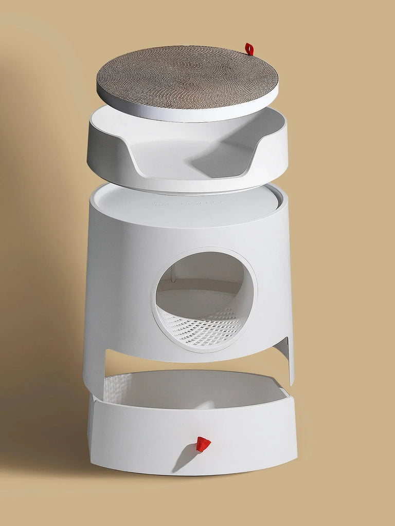 Mayitwill XL Castle 2 in 1 Front-Entry Cat Litter Box with Scratch Basin, Scoop included, White - Furrytail