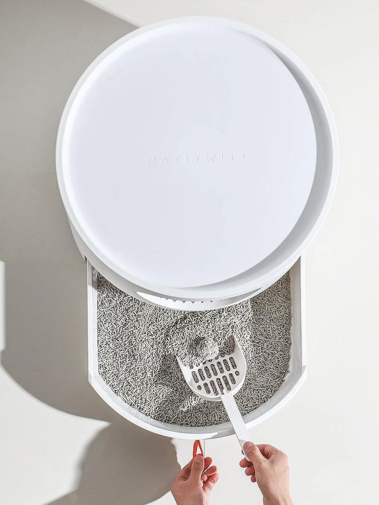 Mayitwill XL Castle 2 in 1 Front-Entry Cat Litter Box with Scratch Basin, Scoop included, White - Furrytail